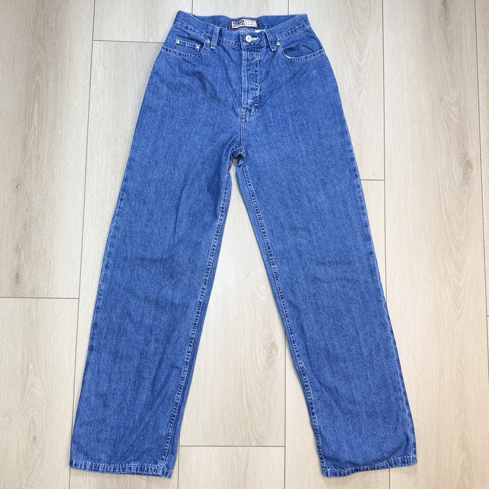 VTG Y2K Old Navy Womens 4 Button Fly Wide‎ Leg Baggy Jeans Blue Skater Denim 90s